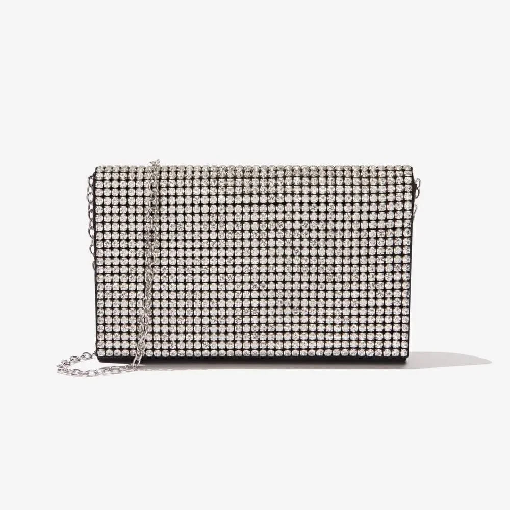 Amber sceats black Stella crystal evening wedding shoulder strap bag clutch